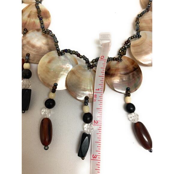 Brown Lip Mother Of Pearl Round Shell Necklace 17” Hawaiian Boho Island Tiki - Picture 6 of 6